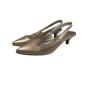 Anne Klein Aileen Slingback Heels Women 10 Gold Pointed Toe Kitten Heel Metallic